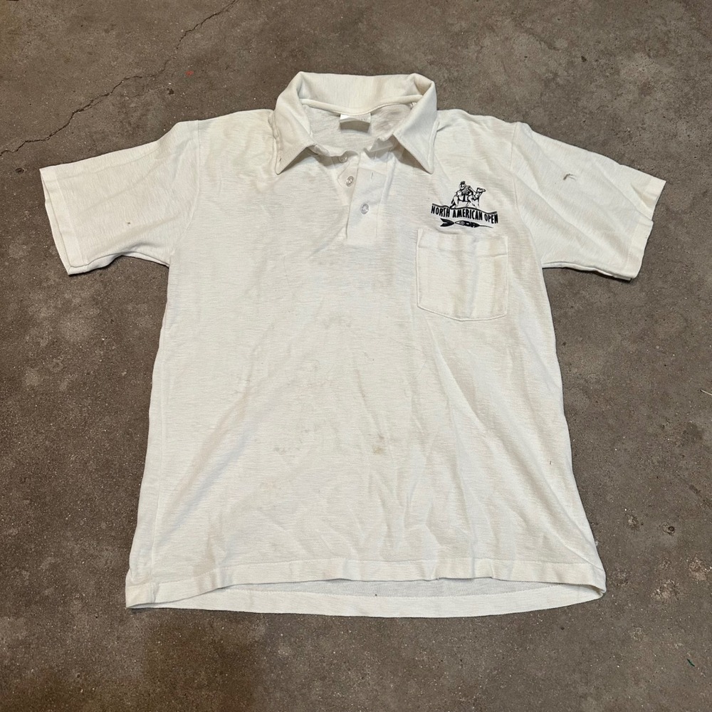 Stedman Polo Shirt Men M White 1982 North American Open Dart Tournament‎ Vintage